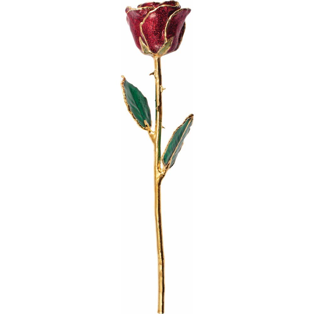 Lacquered Ruby Colored Rose with Gold Trim