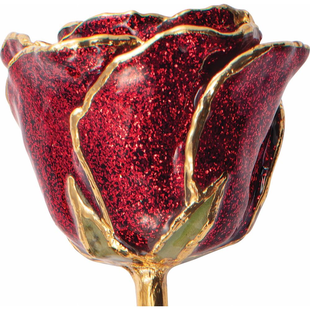 Lacquered Ruby Colored Rose with Gold Trim