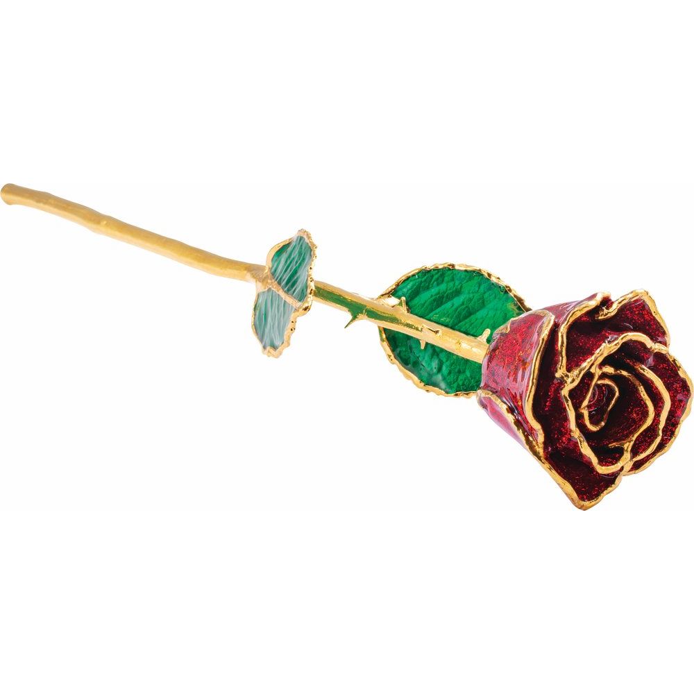 Lacquered Ruby Colored Rose with Gold Trim