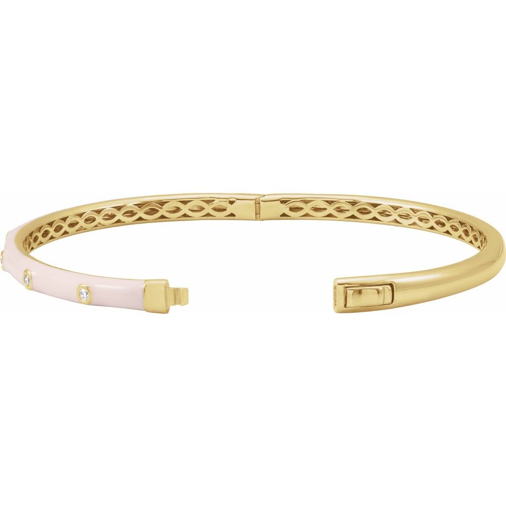 14K Natural Diamond & Pink Enamel Bangle