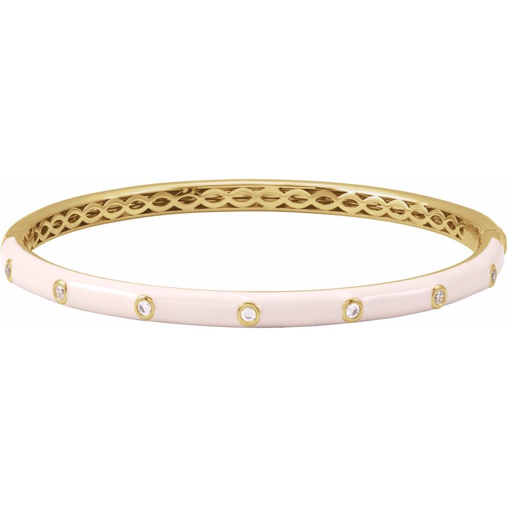 14K Natural Diamond & Pink Enamel Bangle