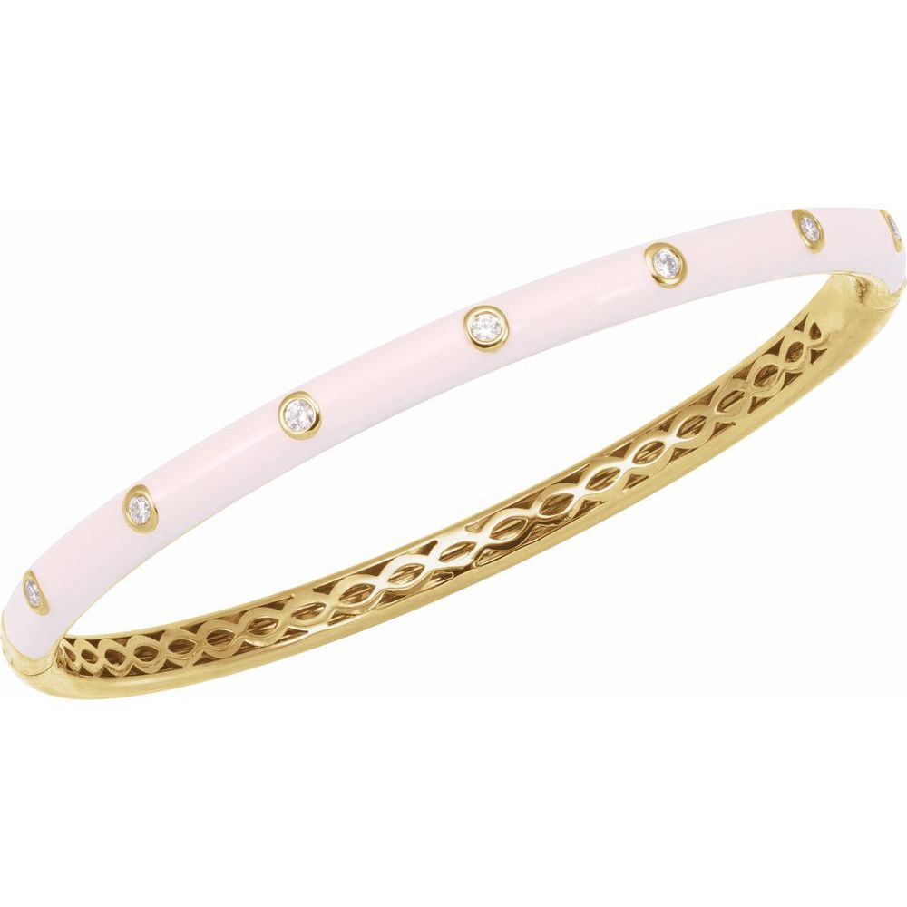 14K Natural Diamond & Pink Enamel Bangle